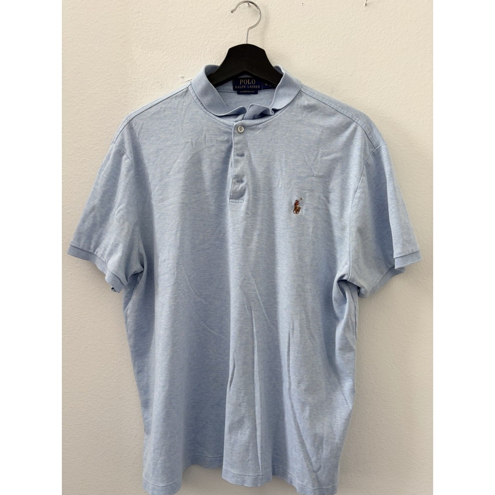 Polo Ralph Lauren Mens Custom Slim Fit Band Collar Polo Shirt Blue XL sku 1168
